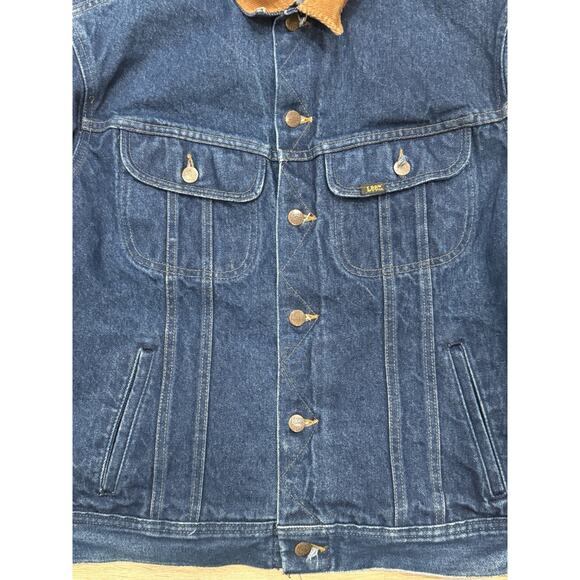 Vintage 70s 80s Lee Storm Rider Jacket Denim Corduroy Blanket Lining Union 42 R - Picture 2 of 9